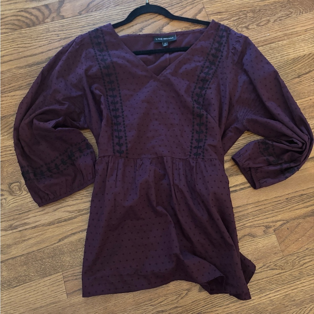 Lane Bryant Dobby V-Neck Peplum Blouse with Lace Details